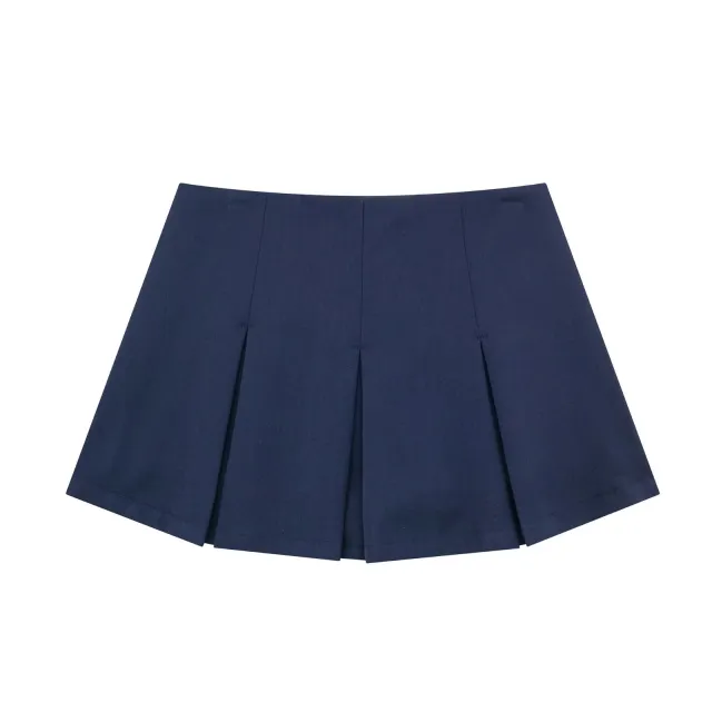 High Waist Wide Pleated Solid Color Pantskirt Women's Skirt Blue - Shop at LoveMi