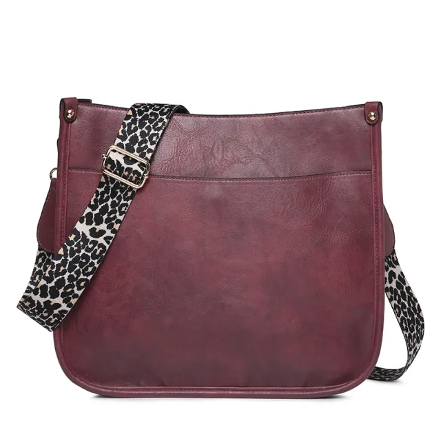 PU Leather Casual Shoulder Messenger Bag Leopard Print Shoulder Strap Tote Bag Large Capacity Minimalist Design Red - Shop at LoveMi