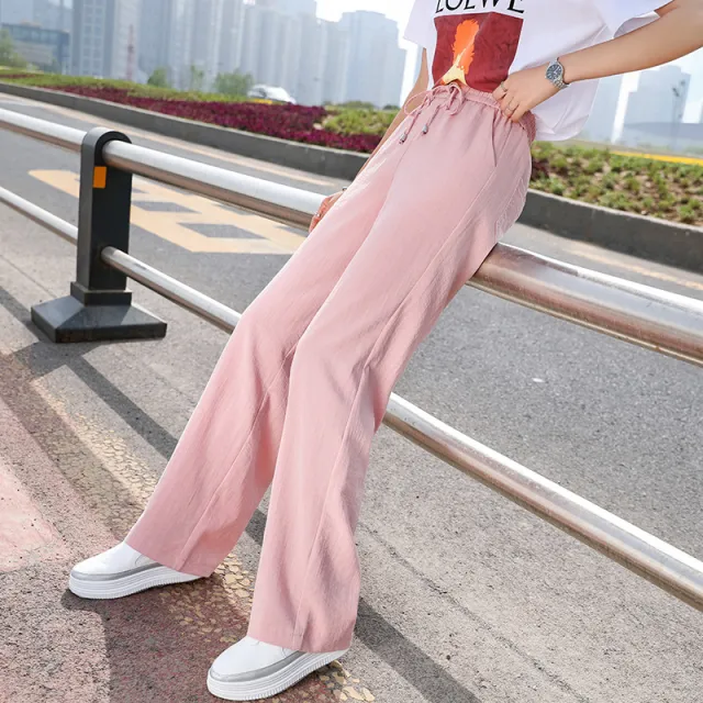 White Wide Leg Pants Female High Waist Drooping Ice Silk Leggings Pink - Shop at LoveMi