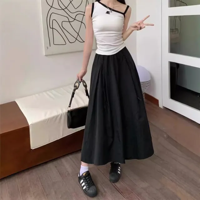Women's Dress Casual Loose All match High Waist A Line Skirt Black - Shop at LoveMi