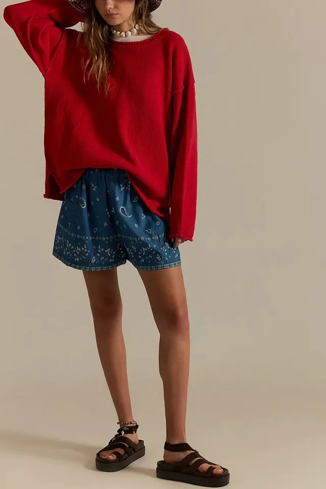 Solid Color Round Neck Loose Versatile Basic Pullover Sweater Red - Shop at LoveMi