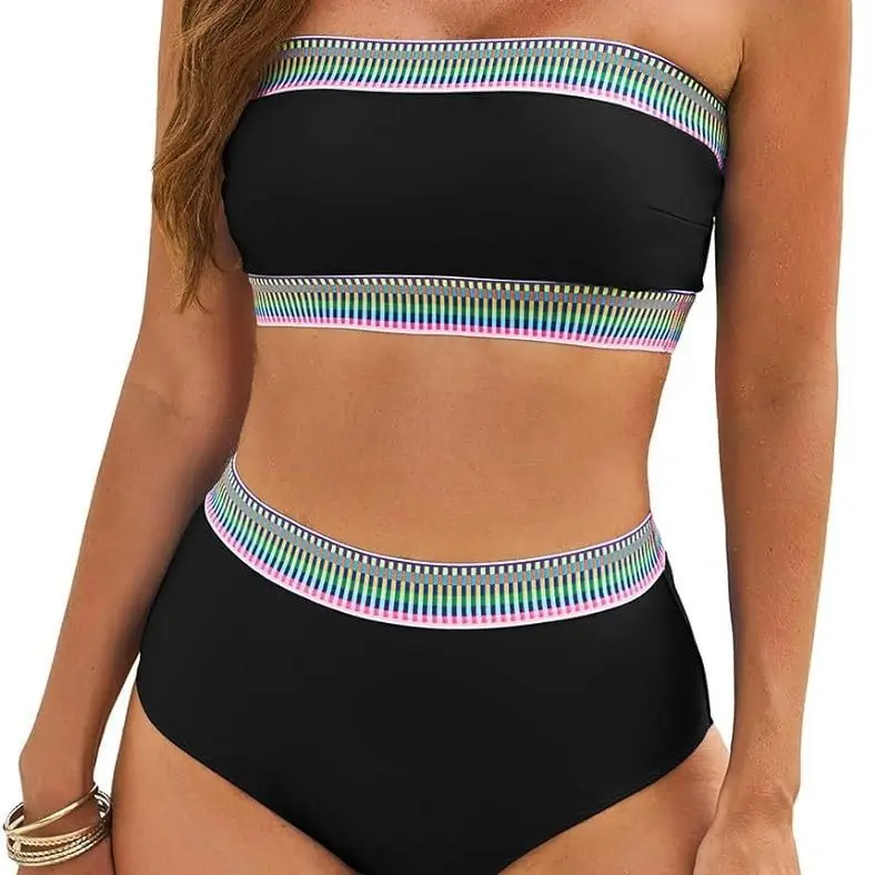 Solid-color Fashionable Figure-flattering High-waisted Sexy Two-piece Bikini