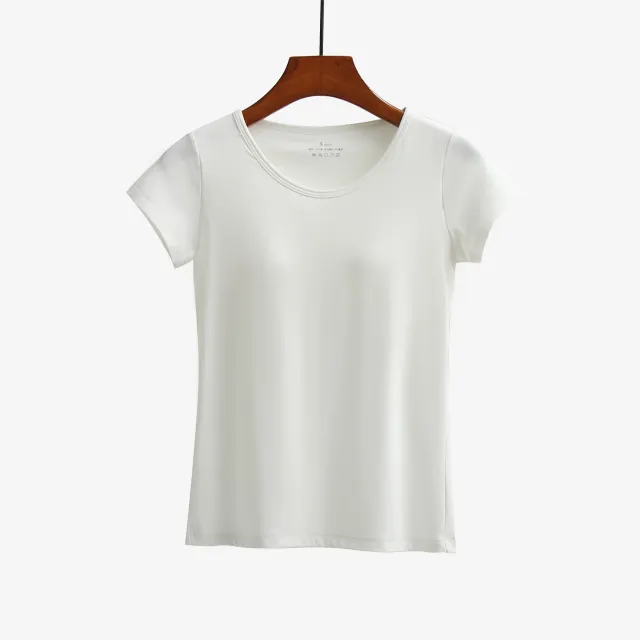 Short sleeved T shirt With Chest Pad Bra Home Wear White - Shop at LoveMi