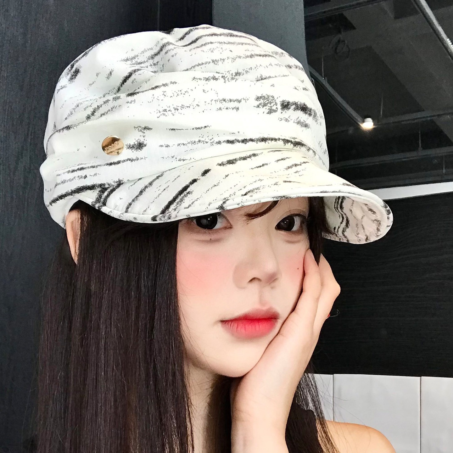 Women's Striped Pleated Beret - Spring Summer Vintage Korean Style Artist Hat Soft Brim Face Framing Cap