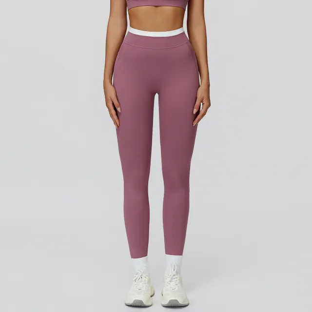 High Waist Contrast Color Tight Trousers Running Fitness Clothes Roland Purple - Shop at LoveMi