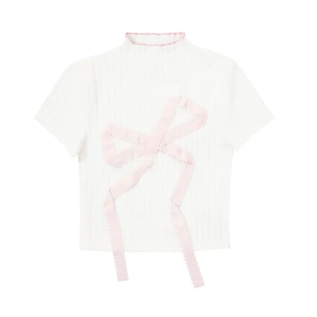 American Retro Sweet Cool Embroidery Short T shirt White - Shop at LoveMi
