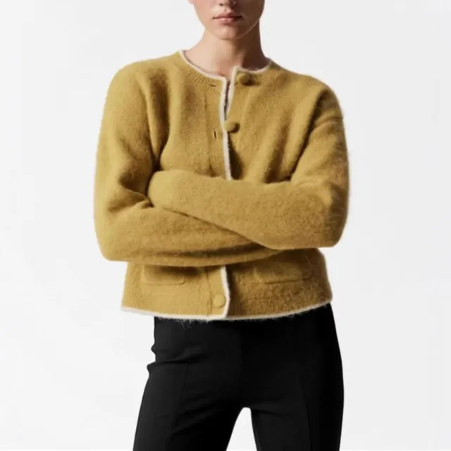 Loose Multicolor All match Wool Blended Knitted Cardigan Sweater Yellow - Shop at LoveMi