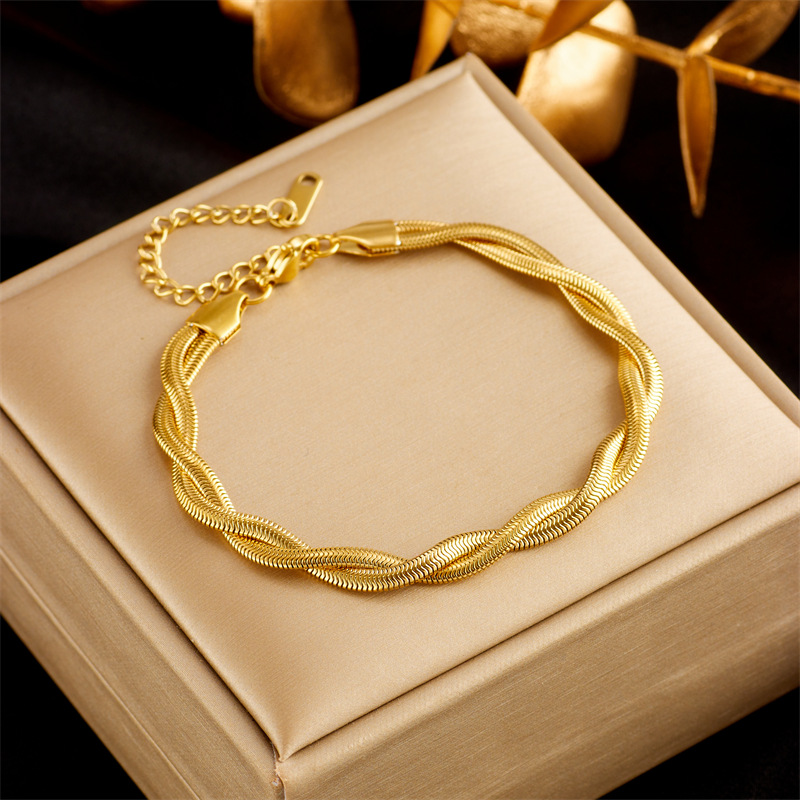 Gold Plated Double Layer Snake Chain Bracelet for Women