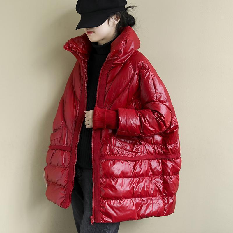 白鸭绒文艺立领O型大码女装羽绒服毛线拼接设计风羽绒外套