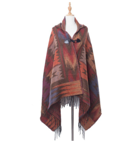 Horn Button Ethnic Style Hoodie Cloak Shawl