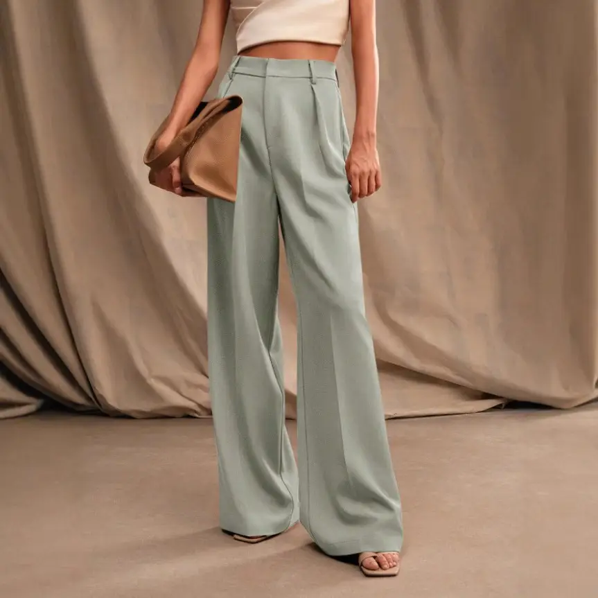 Women's Slimming Casual Draping Suit Pants Loose High Waist Wide Leg Trousers
