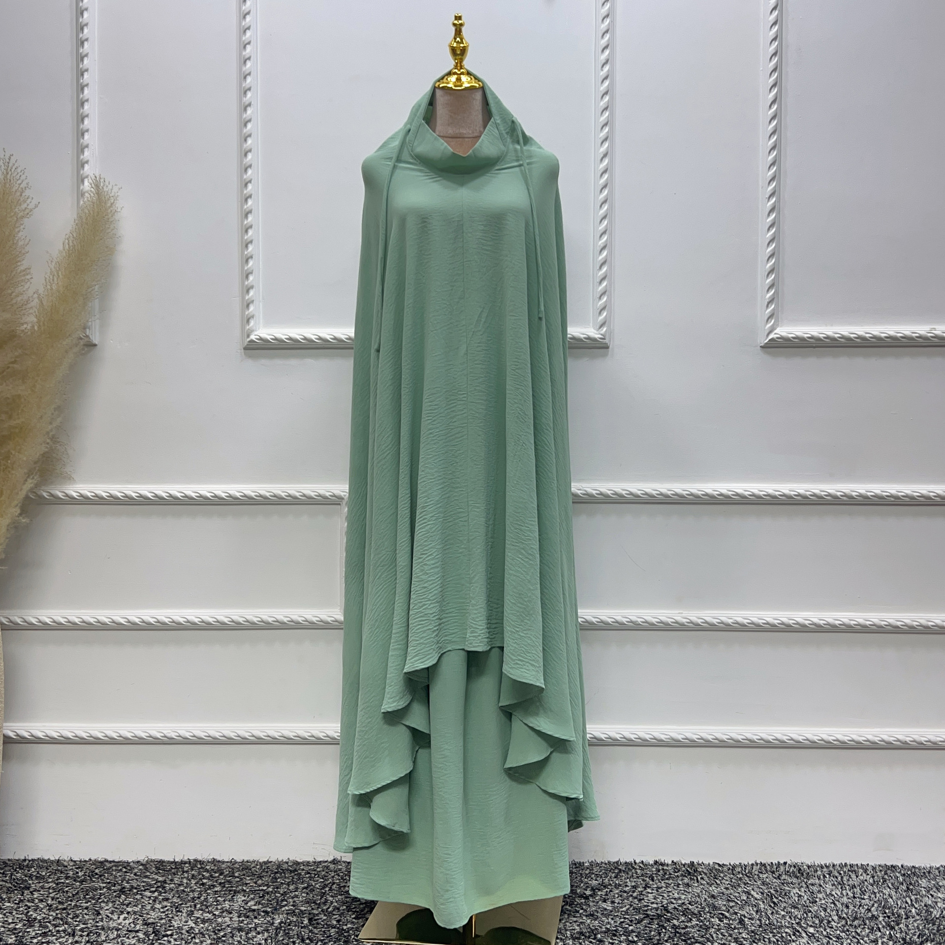 Women's Solid Color Wide Hem Robe Dress Two-piece Set