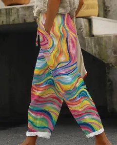 3D Digital Printing Cotton And Linen Simplicity Cuffed Pants - Yj2435 - View 1