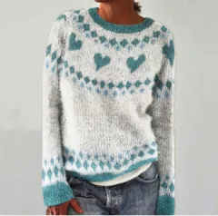 Womens Crew-Neck Sweater With Striped Paneling - Style 3-5Xl - View 1