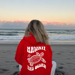 Comfortable Suede Hoodie Turtle And Starfish Pattern Sweater - Bright Red - View 1