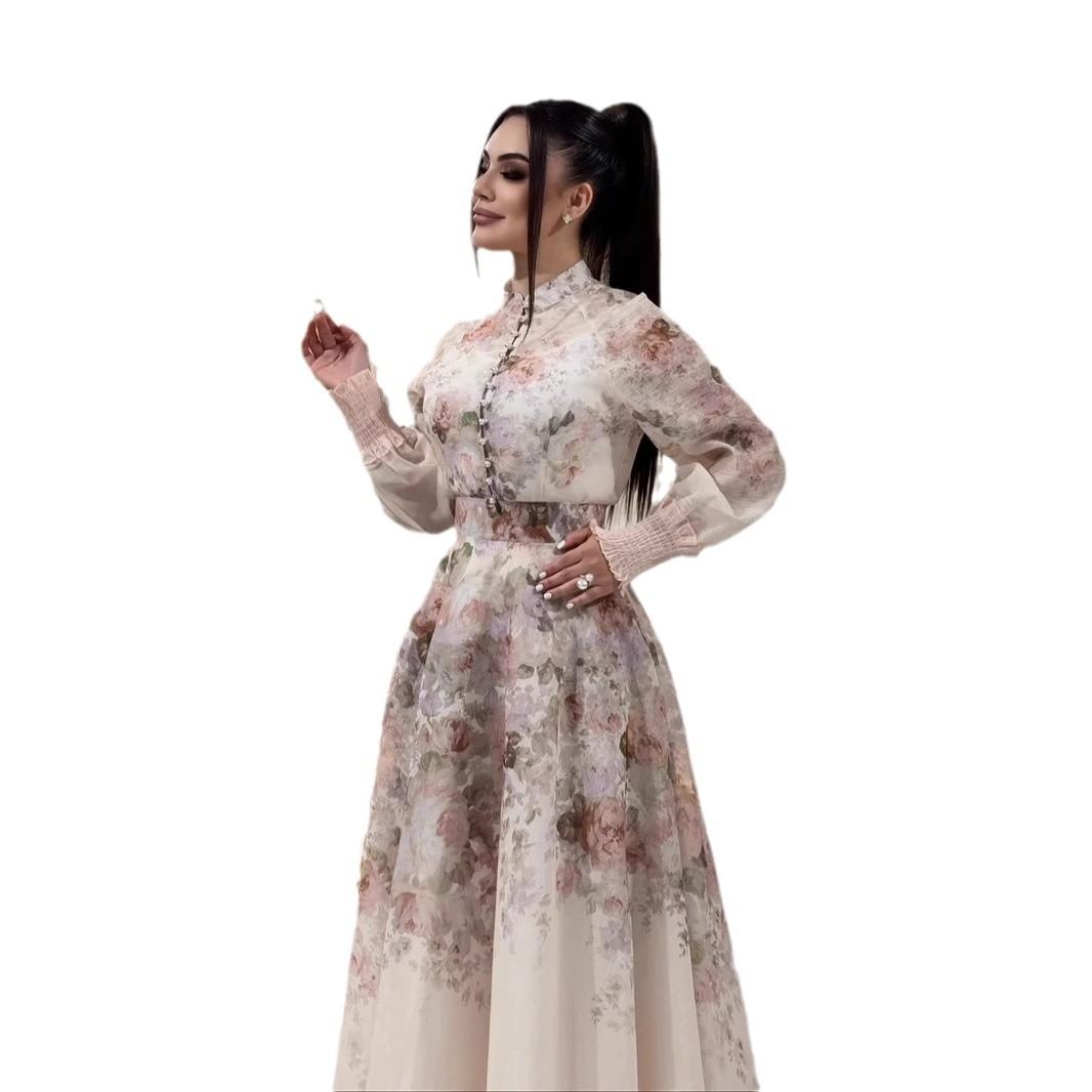 Women's Fashion Flower Stand Collar Dress