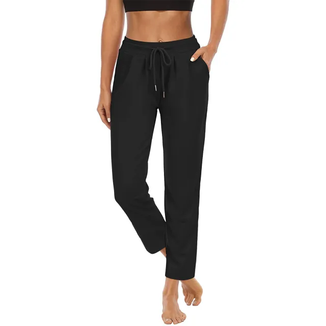 Women's Solid Color Pocket High Top Sports Fitness Yoga Wide Leg Cropped Pants Trousers Black - Shop at LoveMi