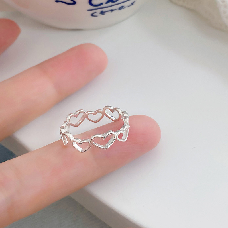 S999 Sterling Silver Patchwork Hollow Heart Ring