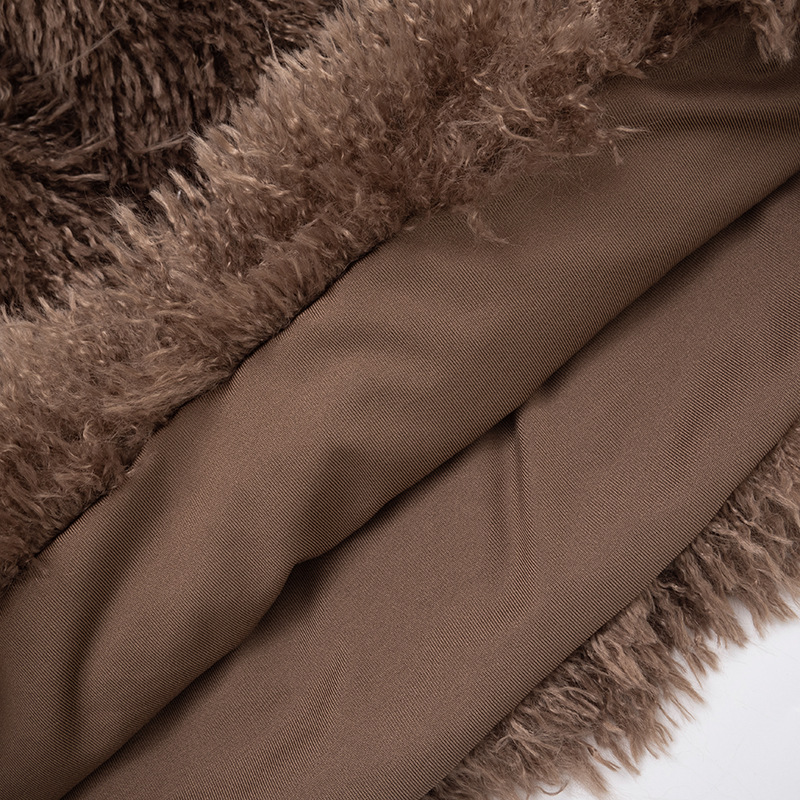 Fuzzy Collar Brown Patchwork Skirt Set for Autumn Winter Fuzzy Collar Brown Patchwork Skirt Set for Autumn Winter