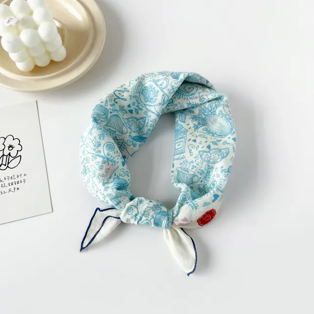 Women's Pure Cotton All matching Printed Headscarf Line Blue - Shop at LoveMi