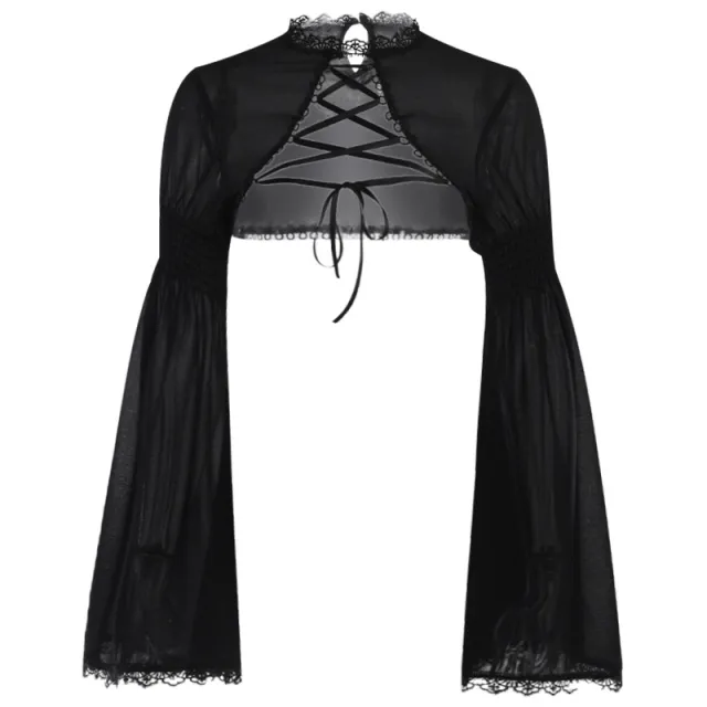 Women's Dark Goth Bow Lace Blouse Black - Shop at LoveMi