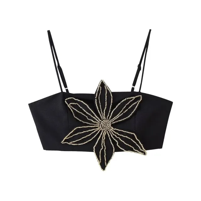 Women's Contrast Color Three dimensional Flower Top Black - Shop at LoveMi