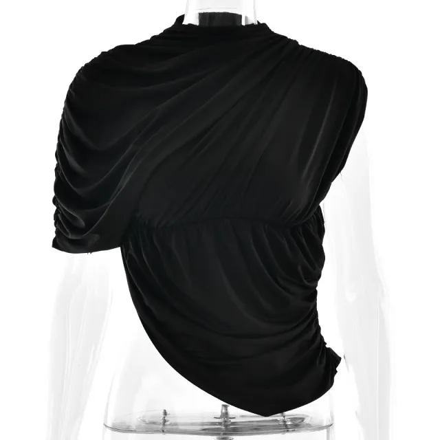European And American Style Round Neck Top Sexy Waist Trimming Irregular Black - Shop at LoveMi
