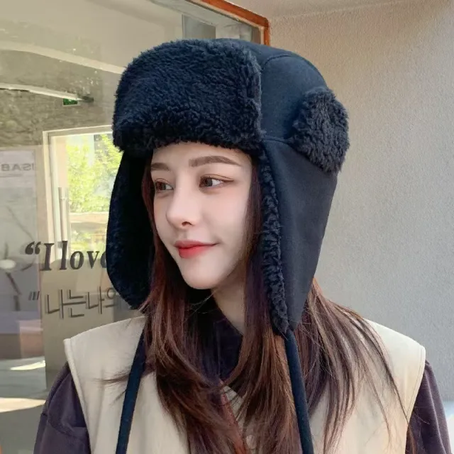 Outdoor Cycling Cold Protection Windproof Earflaps Unisex Fleece lined Ushanka Black - Shop at LoveMi