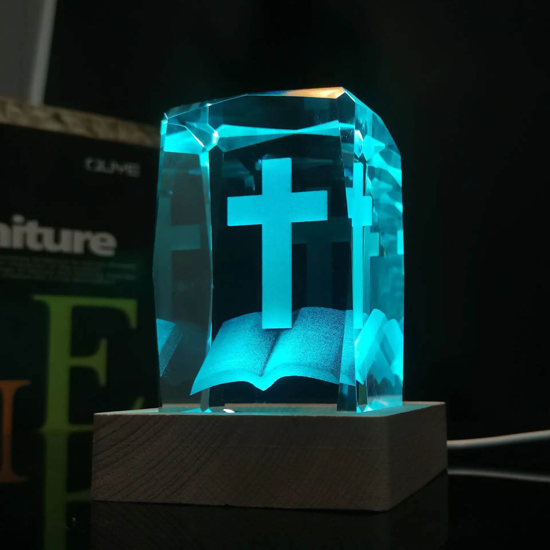 Cross Crystal Inner Carving Home Decoration Luminous Crystal Crafts Commemorative Gift Factory Wholesale