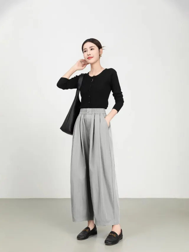 Women's Fine Twill Sandcard Elastic Waist Casual Pants Moonlight Gray - Shop at LoveMi