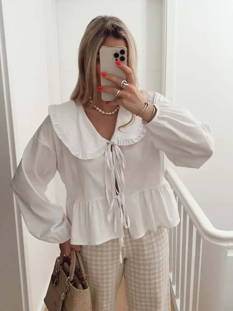 Women's Clothing 3-color Doll Collar Lace Shirt