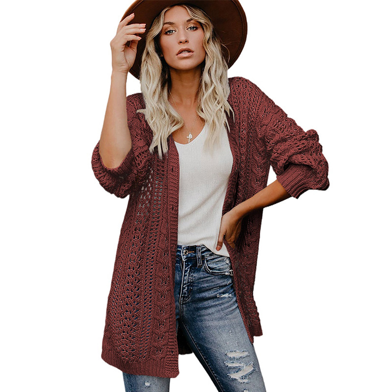 Autumn And Winter Sweater Cardigan Solid Color Knitted Button Coat For Women Lc271664 Red - Shop at LoveMi