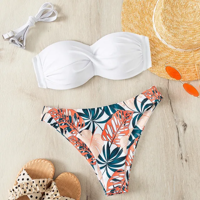 Split Push Up Hard Bag Color Matching Sexy Bikini Swimsuit White - Shop at LoveMi
