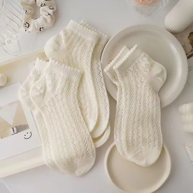 Women's Hollow Mesh Deodorant Antibacterial Breathable Socks Milky White - Shop at LoveMi