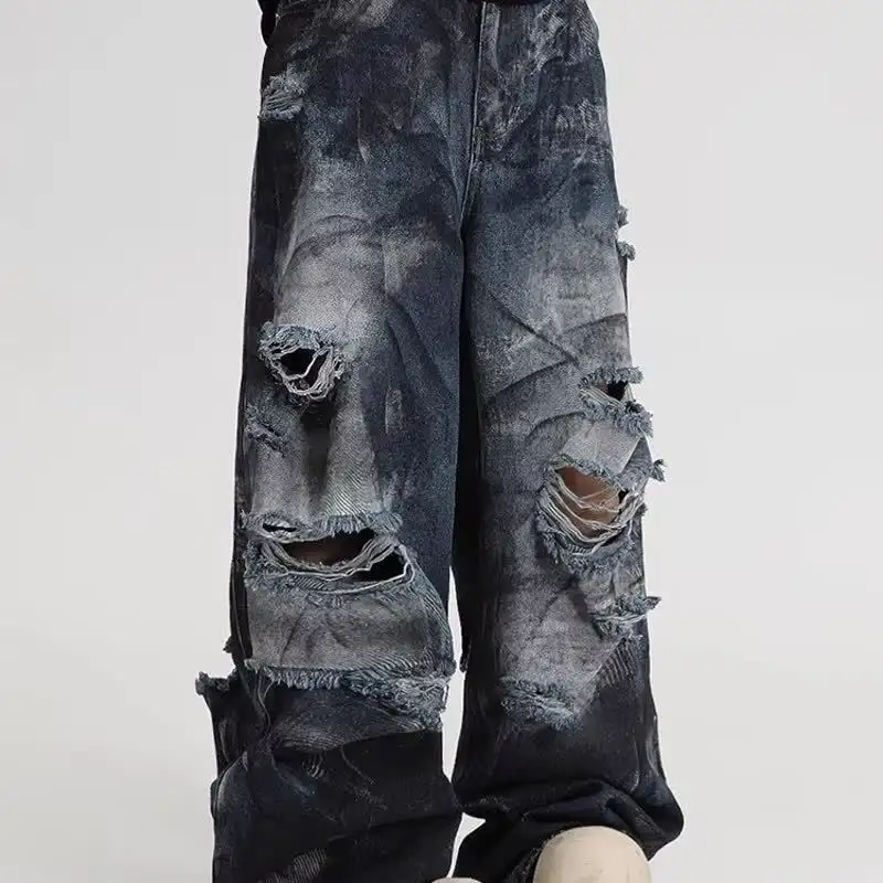 Fashion Trendy Brand Ripped Leisure Jeans For Men And Women