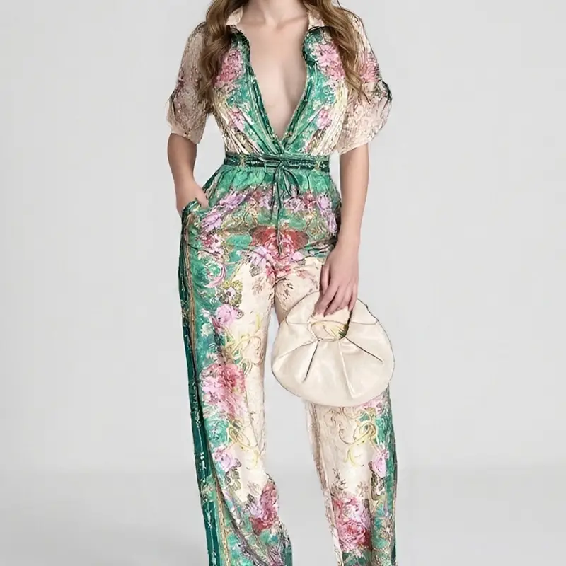 Short Sleeve Printed Sexy Slimming Jumpsuit