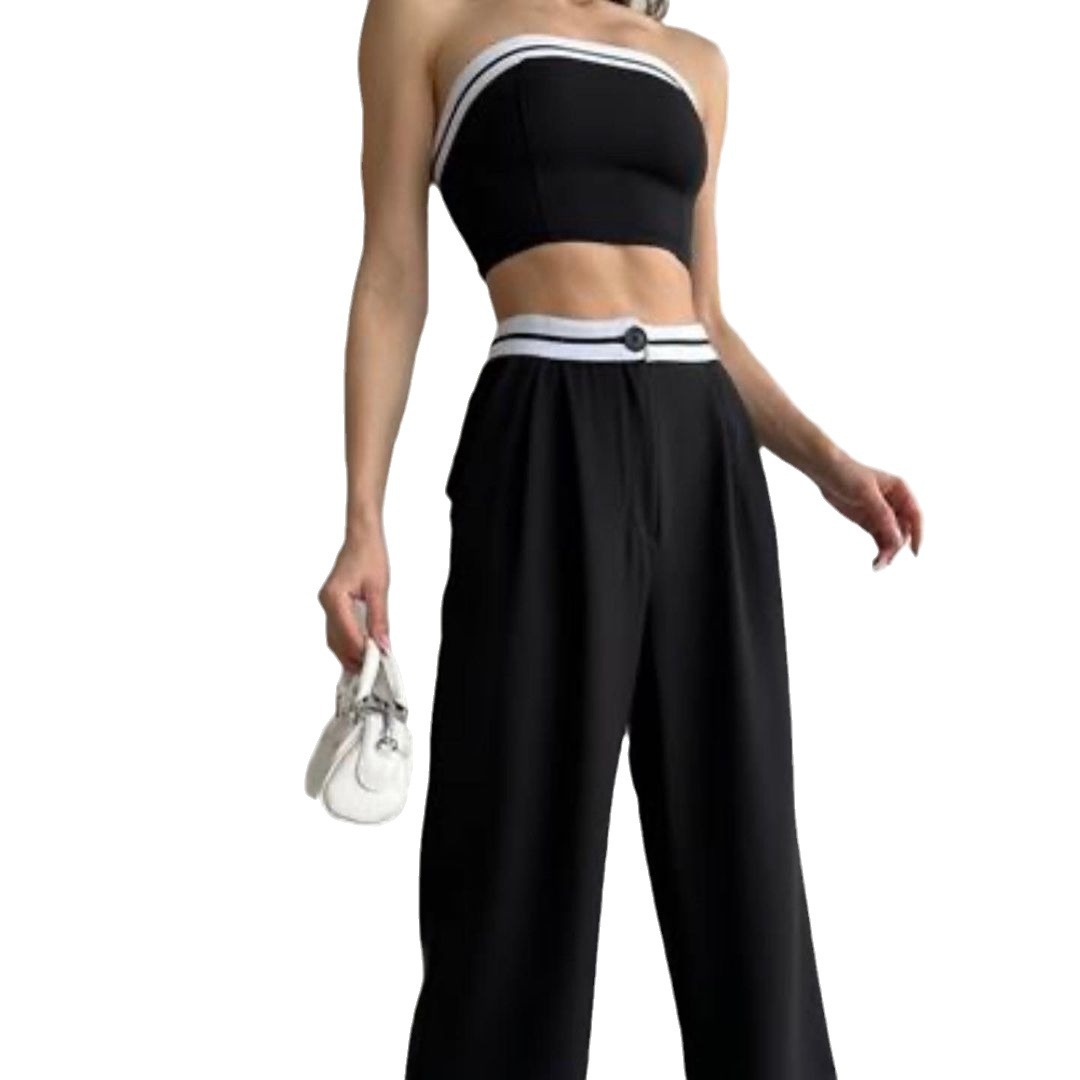 Women's Sports Vest Tube Top High Waist Wide Leg Pants Casual Suit