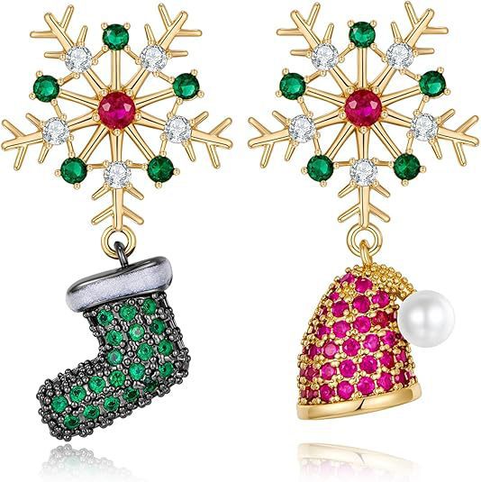 Christmas Snowflake Asymmetric Stud Earrings Christmas Hat Boot Earrings