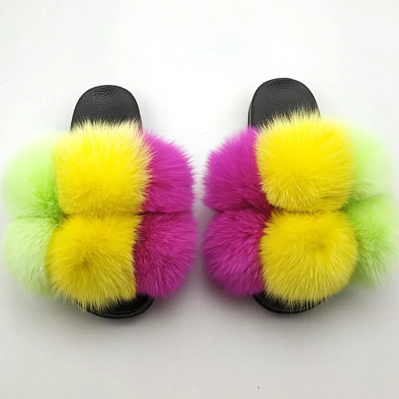 Fox Fur Ball Slippers For Outer Wear - Color 5-41