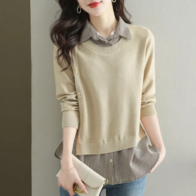 Western Style Women's Spring And Autumn Bottoming Shirt Apricot - Shop at LoveMi