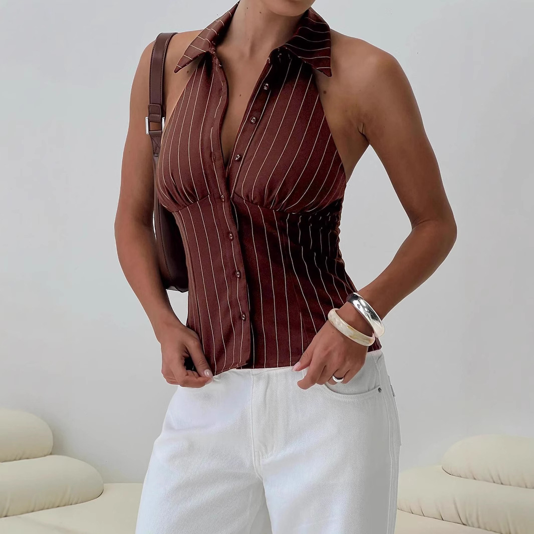 Striped Slim-fit Sleeveless Shirt With Distressed Details