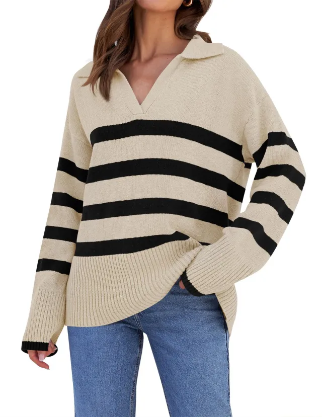 Women's Basic Loose Long Sleeve Autumn And Winter Sweater Apricot - Shop at LoveMi