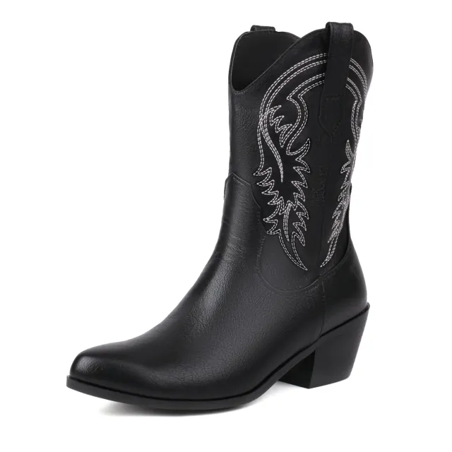 Women's Fashionable Simple Thick Mid Heel Sleeve Embroidered Ankle Boots Red - Shop at LoveMi