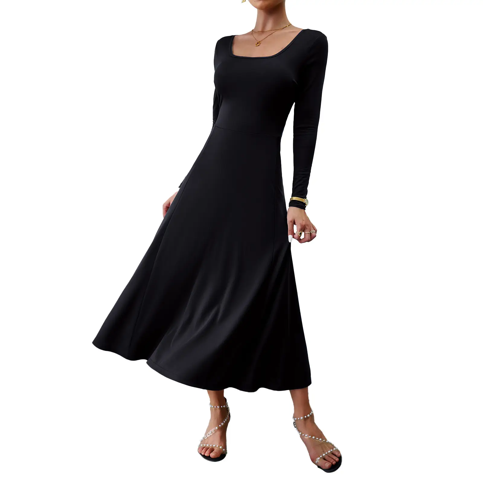 Women's Fashionable Elegant Waist-controlled Long Sleeves Dress