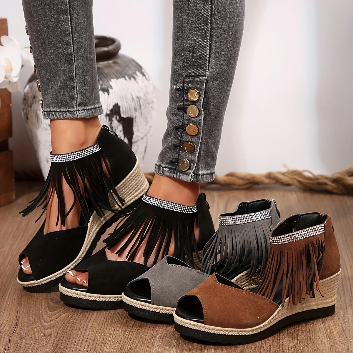 Fringe Slopes And Thick-soled Sandals For Womens Shoes