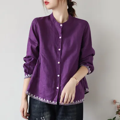 Vintage Embroidered Cardigan Loose Casual Top Purple - Shop at LoveMi