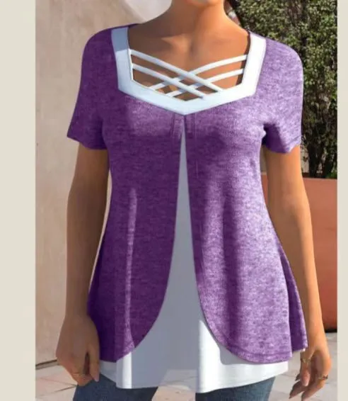 Women's Casual Print And Color shifting Plus Size Short Sleeve Purple - Shop at LoveMi