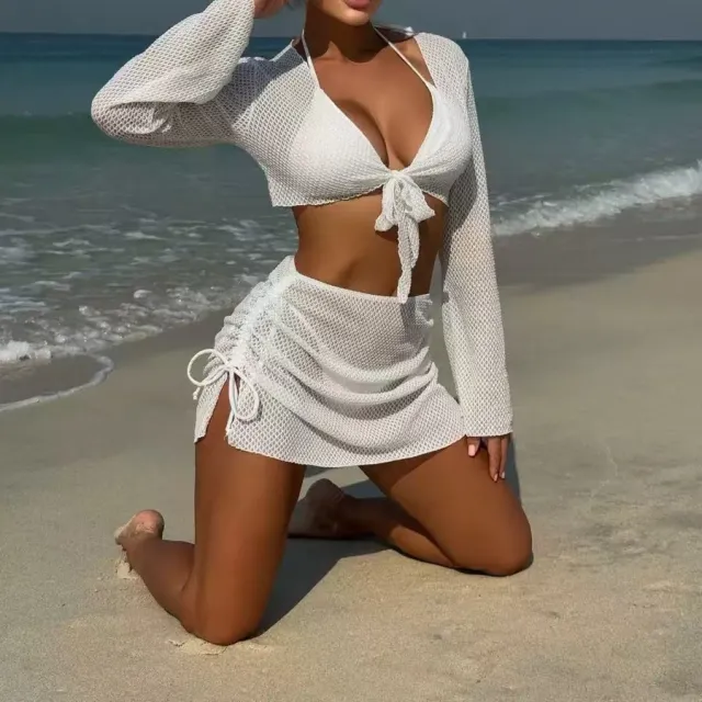 Pure Desire Blouse Split Banded Bikini Suit White - Shop at LoveMi
