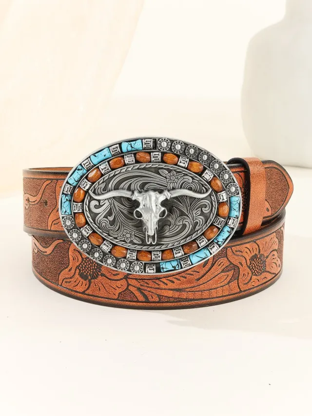 Western Denim Vintage Belt Belt European And American Caramel Color - Shop at LoveMi