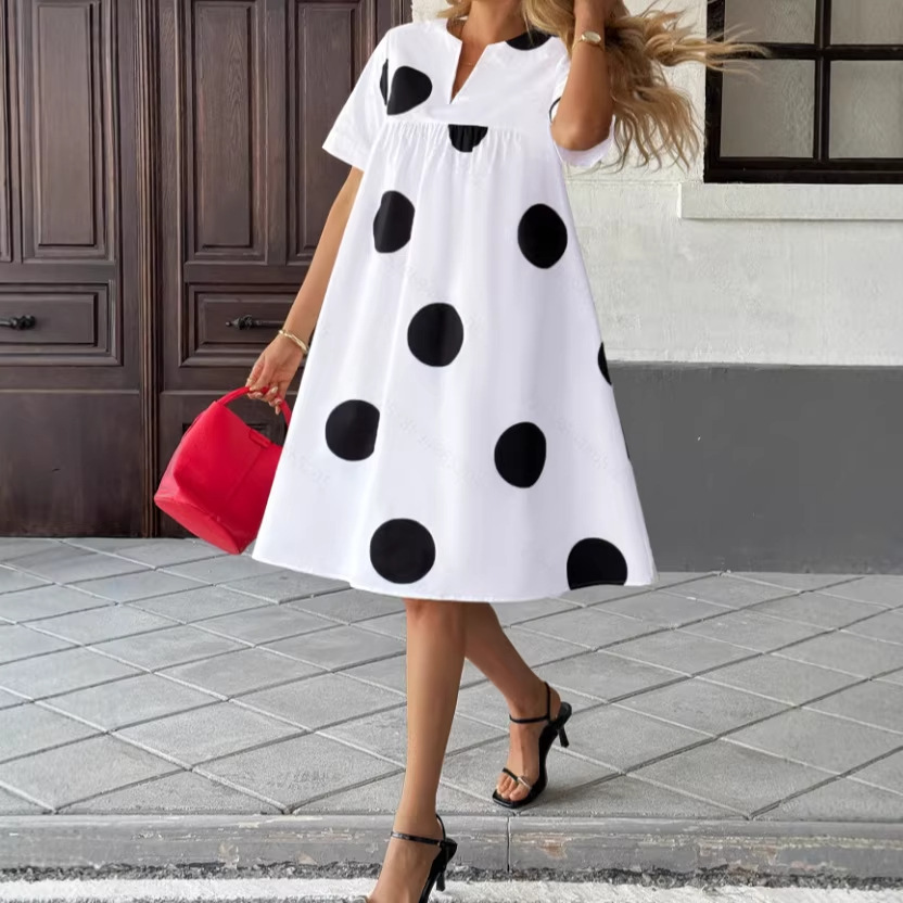 Black And White Polka-dot Midi Dress